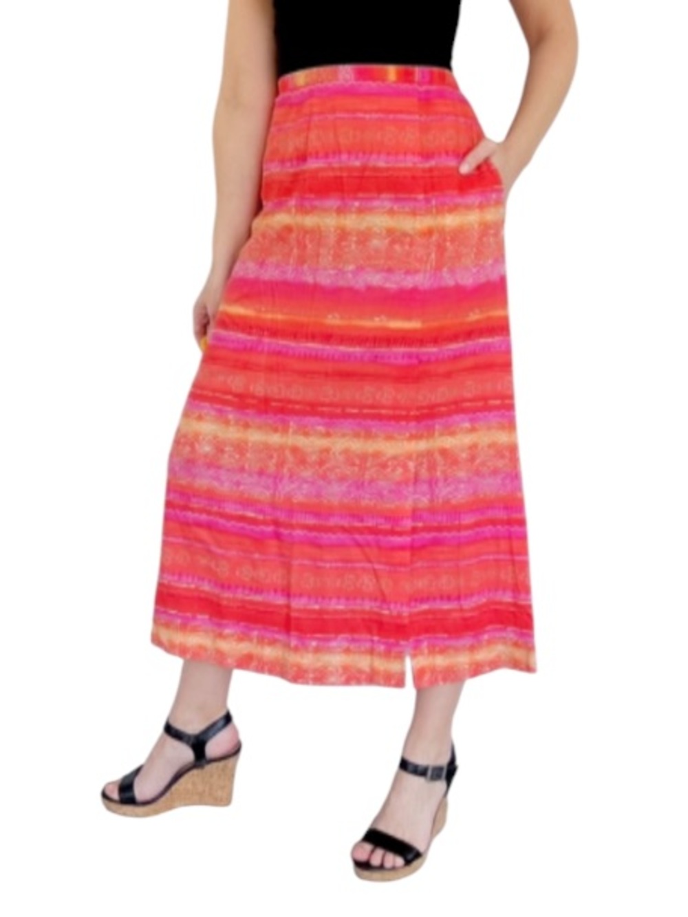 Napa Valley Petites linen pink yellow tribal tie dye stripe maxi skirt size 10